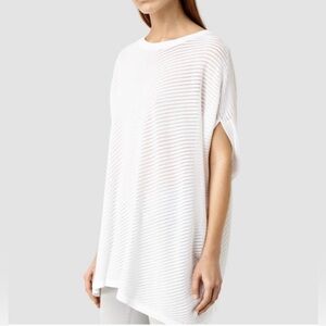 All Saints Grid Tee Asymmetrical Open Knit Top Chalk White Sz S